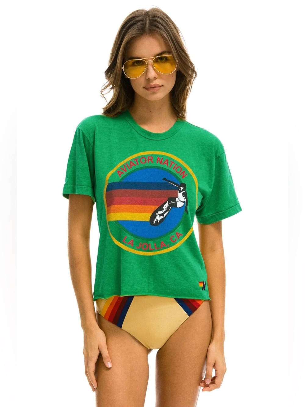Aviator Nation La Jolla Surf Logo Tee Kelly Green Crewneck Short Sleeve Medium